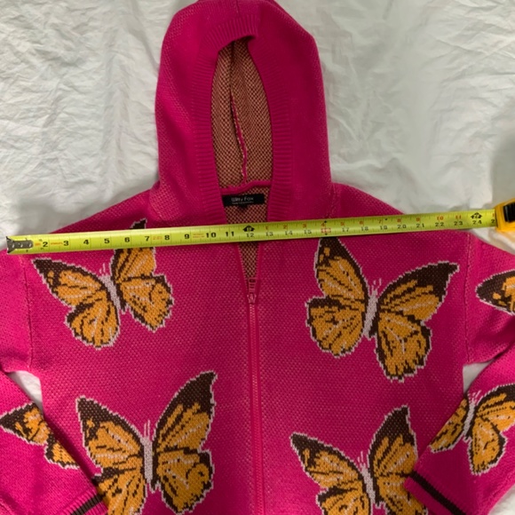 Cropped, Hooded, Zip Front Cardigan with Butterflies - Picture 3 of 11